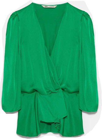 zara green blouse