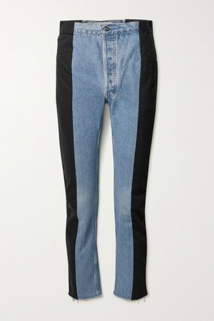 Light denim + NET SUSTAIN The Twin frayed two-tone high-rise straight-leg jeans | E.L.V. Denim | NET-A-PORTER