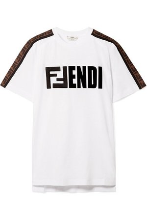 Fendi | Embroidered flocked cotton-jersey T-shirt | NET-A-PORTER.COM