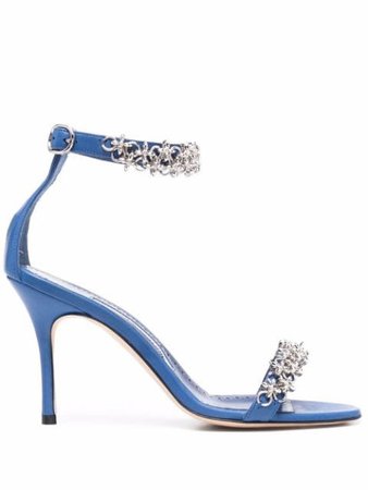 Shop blue Manolo Blahnik embellished ankle-strap sandals with Express Delivery - Farfetch