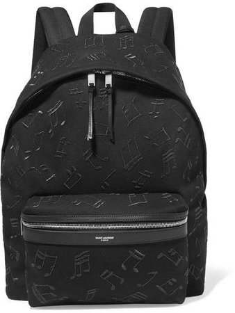 City Embroidered Leather-trimmed Canvas Backpack - Black