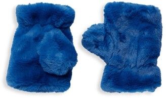 Blue Faux Fur Gloves