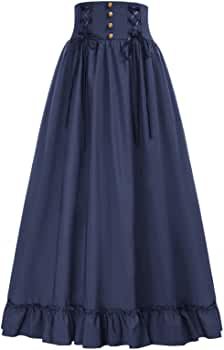 Amazon.com: Women Victorian Long Maxi Skirts Vintage Edwardian Ruffled Hem Skirt Black M : Clothing, Shoes & Jewelry