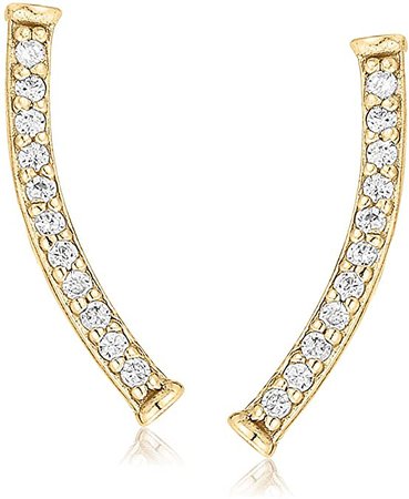 Amazon.com: Women's 14K Cubic Zirconia Climber Stud Earrings, Yellow Gold, One Size: Clothing