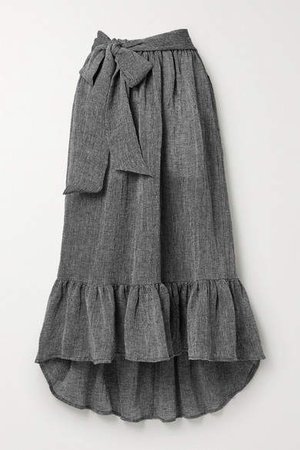 Nicole Belted Ruffled Linen-blend Gauze Midi Skirt - Black