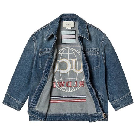 Gucci Blue Mid Wash Denim Jacket with ´Gucci Worldwide´ Embroidered Back | AlexandAlexa