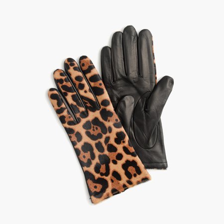 J.Crew: Italian Calf Hair Touch Leather Tech Gloves In Leopard Print