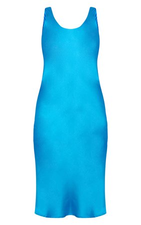 Bright Blue Satin Scoop Neck Midi Slip Dress | PrettyLittleThing USA