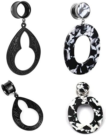 *clipped by @luci-her*  Ear Tunnels and Plugs Gauges Dangle Fashion Pendant Earrings, Black Stainless Steel Ear Gauge