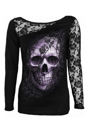 Lace Skull Lace Shoulder Gothic Top by Spiral Direct