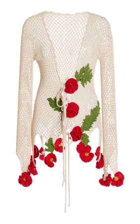 Poppies Crocheted Cotton Cardigan By Oscar De La Renta | Moda Operandi