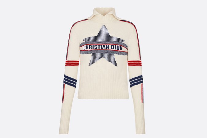 DiorAlps Stand Collar Sweater White Three-Tone Dior Star Wool Knit and Cashmere | DIOR
