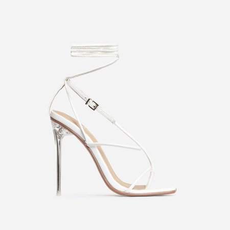 True Square Toe Lace Up Clear Perspex Heel In White Faux Leather | EGO