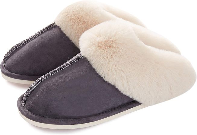 Amazon.com | Womens Slipper Memory Foam Fluffy Soft Warm Slip On House Slippers,Anti-Skid Cozy Plush for Indoor Outdoor Dark Brown 7-8 | Slippers