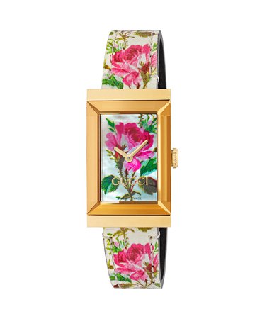 Gucci 21mm G-Frame Blooms Leather Watch