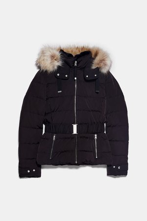 HOODED PUFFER COAT - Fur Hood Coats-COATS-WOMAN | ZARA United States black