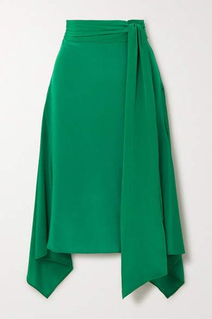 Alice Asymmetric Silk Crepe De Chine Midi Skirt - Emerald