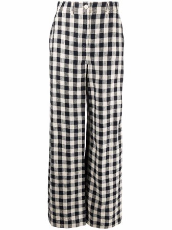 Shop Tory Burch gingham wide-leg linen trousers with Express Delivery - FARFETCH