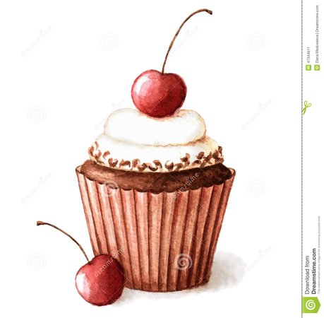 Watercolor Cherry Muffin Stock Vector Illustration Of