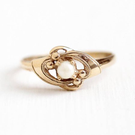 Sale Cultured Pearl Ring Vintage 10k Rosy Yellow Gold