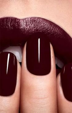 Wine-Coloured Lips and Nails