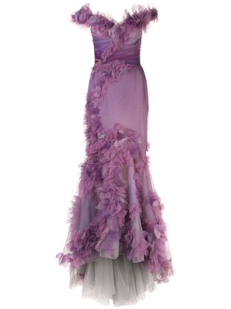 Marchesa Organza Fishtail Gown M28806 Purple | Farfetch