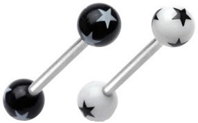 Black and white star tongue rings