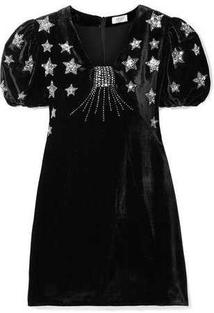 RIXO London - Bambi Sequin-embellished Velvet Mini Dress - Black