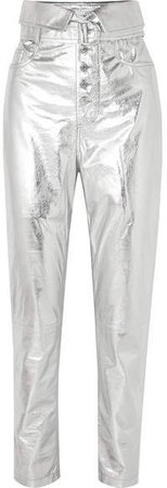 Key Metallic Leather Tapered Pants - Silver
