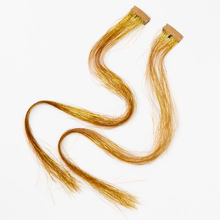 Tinsel Faux Hair Clip In Extensions - Gold, 2 Pack | Claire's US