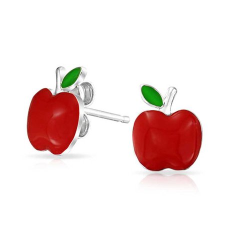 Jewelry - Childrens Red Enamel Apple Stud Earrings Sterling Silver - Walmart.com - Walmart.com