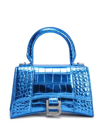 Balenciaga Hourglass XS Metallic Croc-Embossed Top-Handle Bag | Neiman Marcus