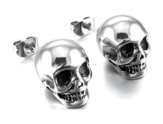 Amazon.com: Punk Titanium Steel Skull Stud Earrings: Jewelry