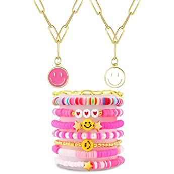 Amazon.com: LieToi 16Pcs Preppy Heishi Bracelets Set Colorful Smile Heart Star Evil Eye Beaded Polymer Clay Pearl Stackable Charm Y2K Kidcore Summer Beach Bohemian Layering Bracelets Jewelry for Women Girls Teens: Clothing, Shoes & Jewelry