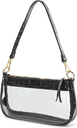 Clear Shoulder Handbag Classic 90s Purse Women Vegan Leather Crocodile Corssbody Bag (Black): Handbags: Amazon.com