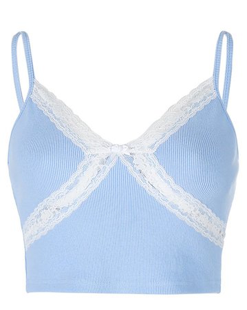 2020 Lace Trim Cropped Cami Top Pure Blue M In Tank Tops & Camis Online Store. Best For Sale | emmiol.com