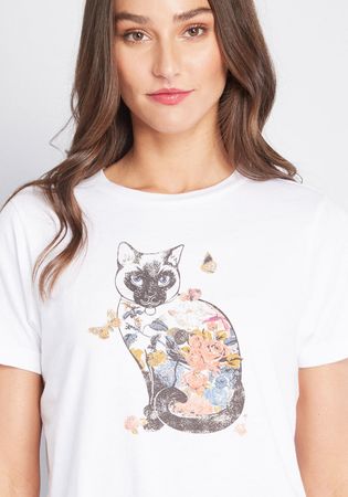Whimsical Kitty Graphic Tee in White | ModCloth