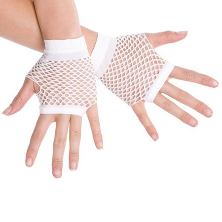 white fishnet gloves