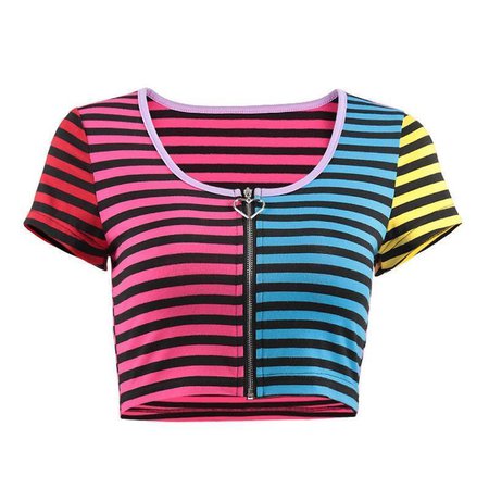 Striped Zipper Crop Top Belly Shirt Vintage 80s | Kawaii Babe