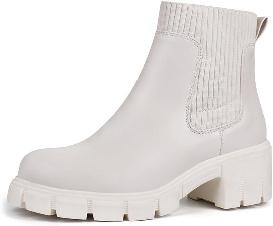 Amazon.com | JABASIC Womens Chunky Ankle Boots Slip on Chelsea Boots Elastic Booties (9,White) | Ankle & Bootie