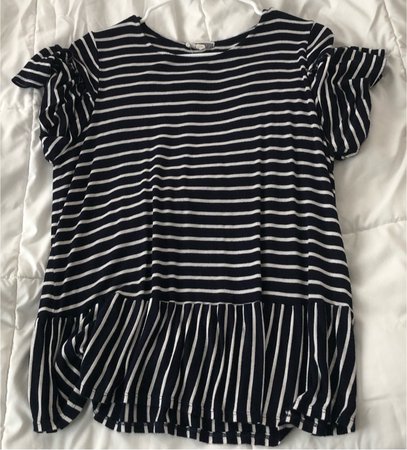 navy and white striped peplum top