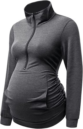 Amazon.com: DEBELLY Maternity Long Sleeve Shirt Half Zipper Pregnancy Lapel Neck Top Mama Casual Pullover with Pocket,Grey Heather,L : Clothing, Shoes & Jewelry