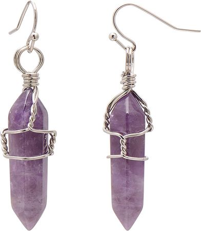 Amazon.com: Paialco Hand Wired Natural Amethyst Quartz Healing Crystal Point Chakra Dangling Earrings: Clothing, Shoes & Jewelry