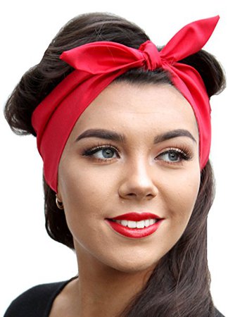 All Red Vintage 50s Style Pin Up Bow Head Scarf Bandana: Amazon.co.uk: Clothing