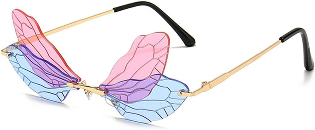 Amazon.com: Dragonfly Wing Shape Sunglasses for Women/Men Frameless Irregular Glasses Shades Party Sun Glasses (purple/blue) : Clothing, Shoes & Jewelry