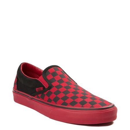 red and black checkerboard vans slip on shoes