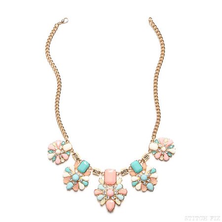 gold pink and blue necklace