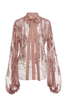 Sequin Embroidered Pussy Bow Blouse by Elie Saab | Moda Operandi