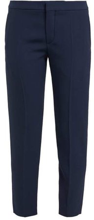 Cropped Tailored Crepe Trousers - Womens - Navy