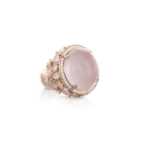 18k Rose Gold Ghirlanda Ring with Rose Quartz, Moonstone and Diamonds, Pasquale Bruni